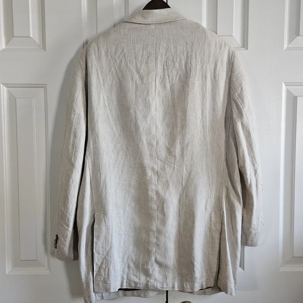Alan Flusser Mens Blazer Sport coat L Linen Blend Unstructured Beige Lightweight